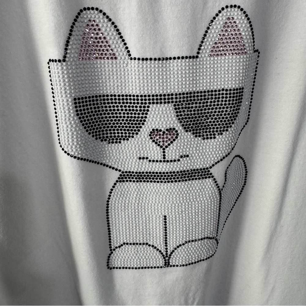 Karl Lagerfeld rhinestone White Cat Tee with Sunglasses large - Picture 3 of 7